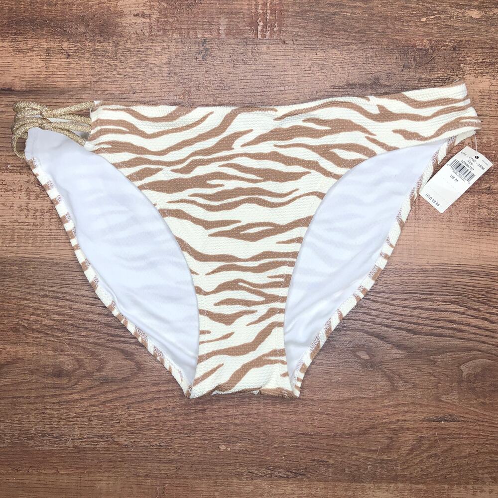 Aerie Knot Bikini Bottom Size Medium Zebra Gold Animal Print Pique Full Coverage